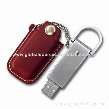 Leather USB Flash Drives, OEM Order Welcomed, 2-64GB, CE, RoHS and FCC Marks